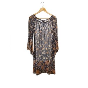 Love Ryan SZ L Fairycore Floral Lined Sheer 3/4 Bell Sleeve Elastic Boat Neck
